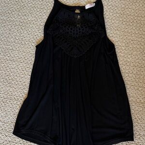 Black Crochet Yoke Sleeveless Top. Med